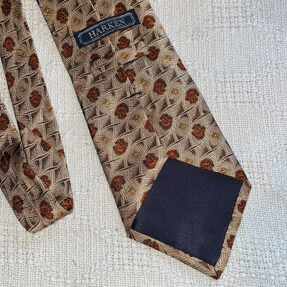 Harken Tie Men Regular Gold Pattern 100% Silk Dress - Picture 9 of 12